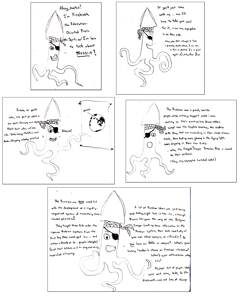 Guest strip by Wheel, in which Fizzlewick the education-oriented pirate squid talks about Prussia.